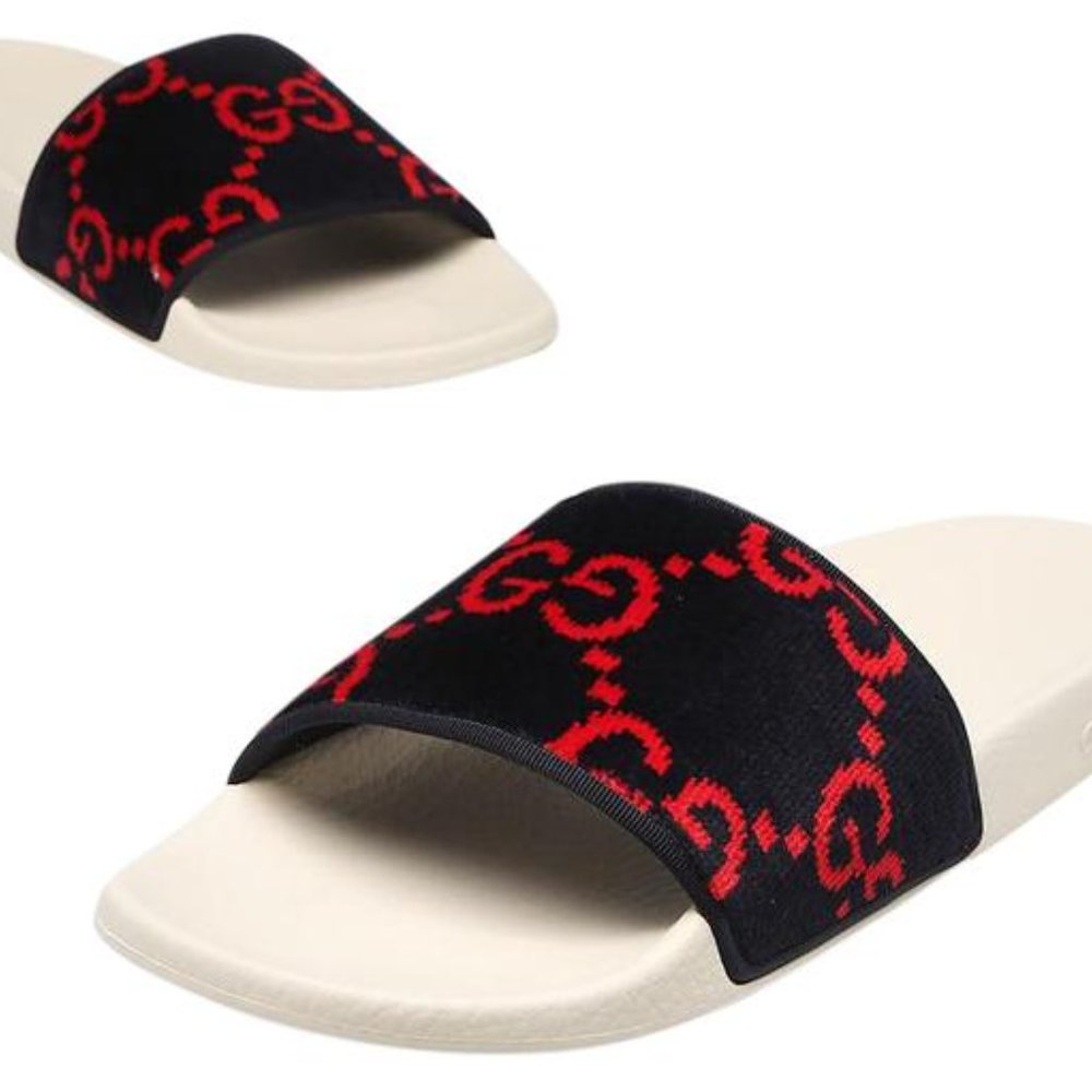 Gucci logo velvet rubber pool slides size 36